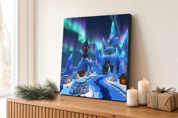 Aurora Ice Castle Pixel Art Canvas