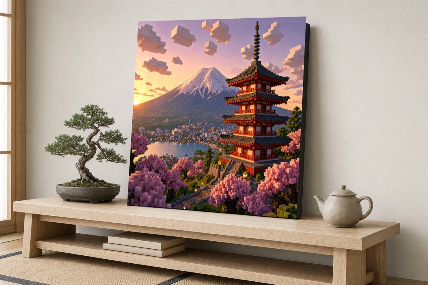 Mount Fuji Pagoda Pixel Art Canvas